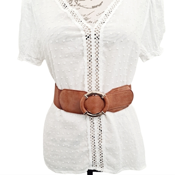 Womens elastic corset wide brown faux leather corset stretch boho waist belt - Picture 4 of 13